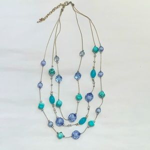 Beautiful delicate 3 Strand Necklace Silver Turquoise and Blue